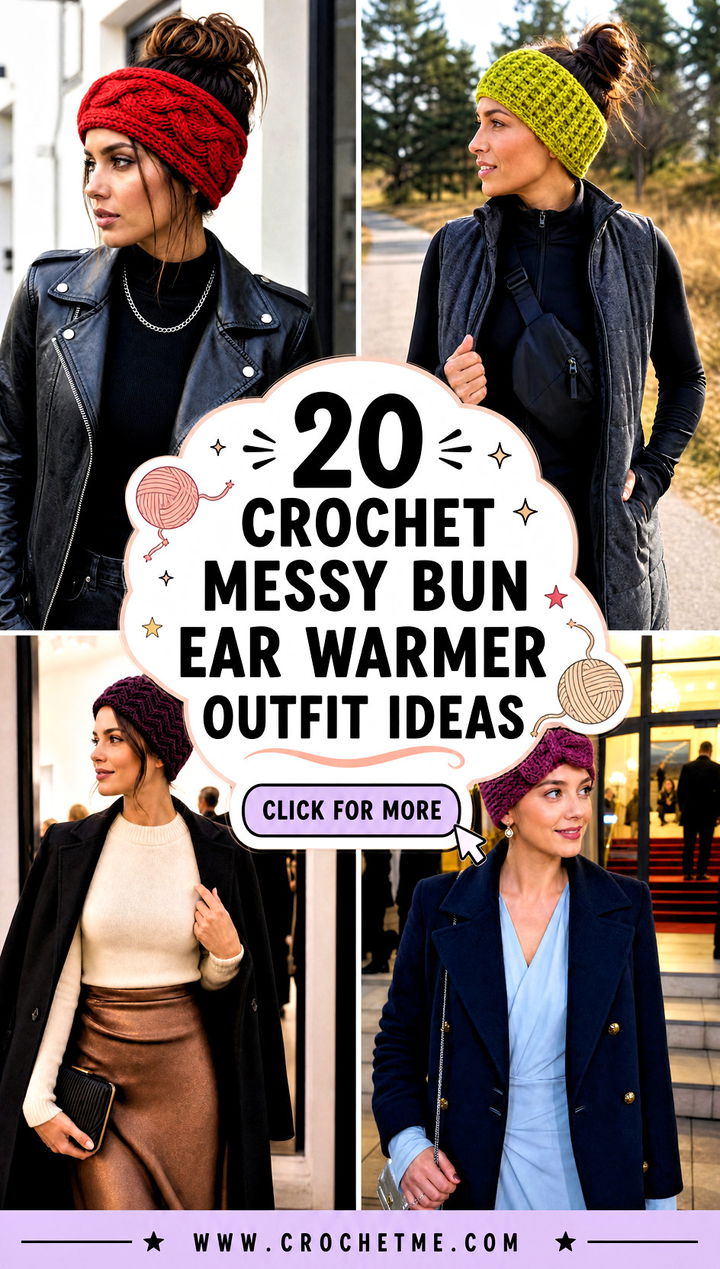 20 Crochet Messy Bun Ear Warmer outfit ideas - 20 Crochet Messy Bun Ear Warmer outfit ideas
