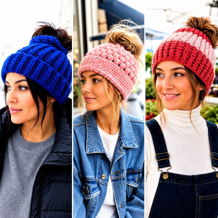 20 Crochet Messy Bun Hat Bulky Yarn Outfit Ideas for Winter