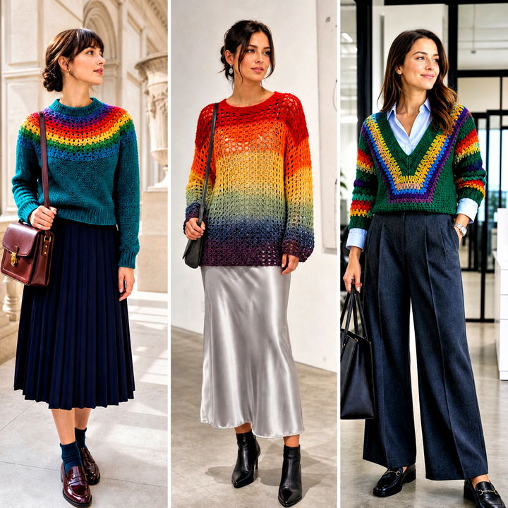 20 Crochet Rainbow Sweater Outfit Ideas for Playful Style