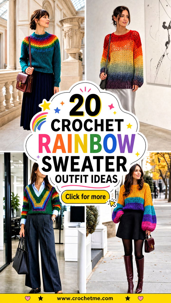 20 Crochet Rainbow Sweater outfit ideas - 20 Crochet Rainbow Sweater outfit ideas