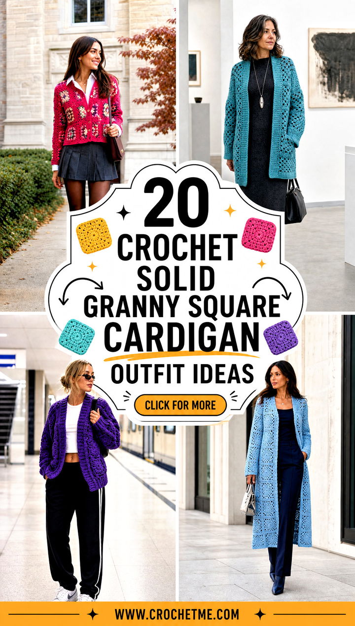 20 Crochet Solid Granny Square Cardigan outfit ideas - 20 Crochet Solid Granny Square Cardigan outfit ideas