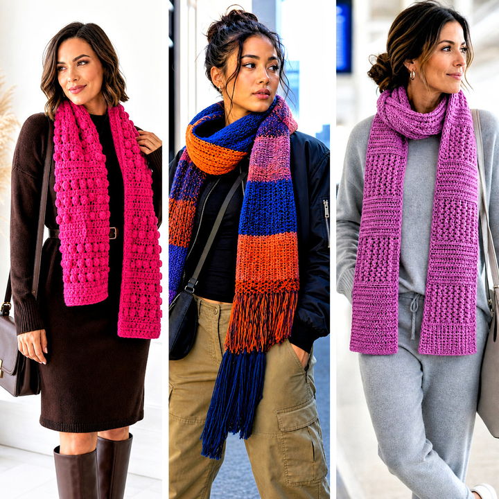 20 Crochet Stitch Sampler Scarf Outfit Ideas for Cozy Layers
