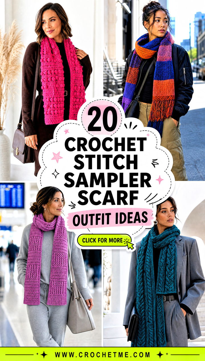 20 Crochet Stitch Sampler Scarf outfit ideas - 20 Crochet Stitch Sampler Scarf outfit ideas