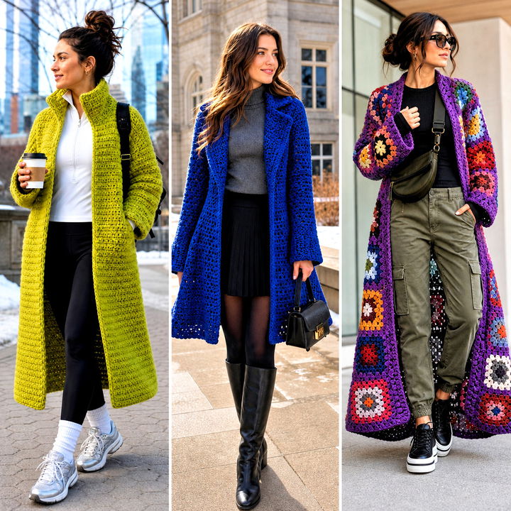 20 Crochet Winter Coat Outfit Ideas for Warm Statement Style