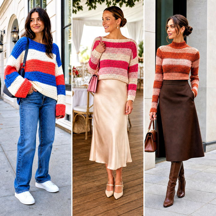 20 Crocheted Striped Sweater Outfit Ideas for Cozy Cold Days