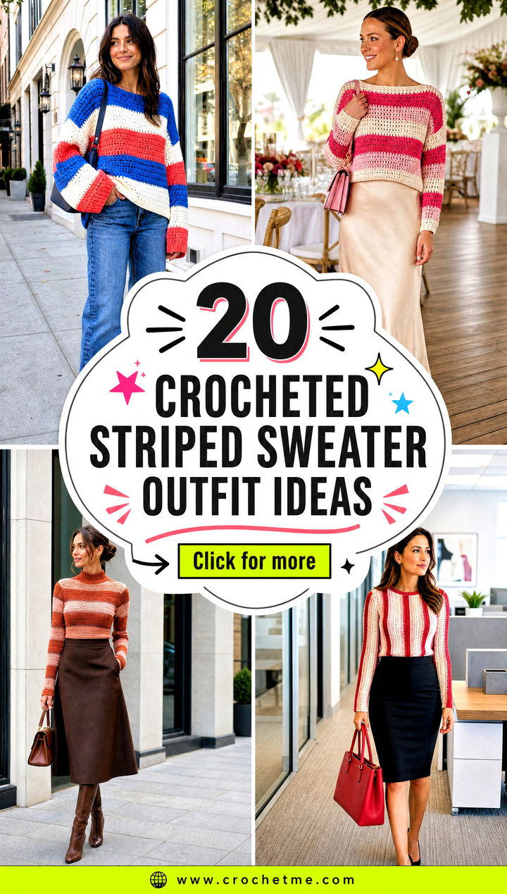 20 Crocheted Striped Sweater outfit ideas - 20 Crocheted Striped Sweater outfit ideas
