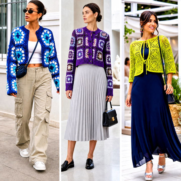 20 Cropped Granny Square Cardigan Outfit Ideas for Retro Style
