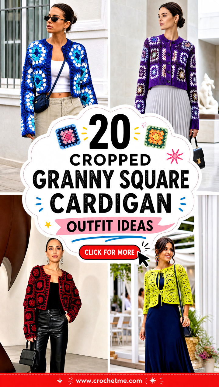 20 Cropped Granny Square Cardigan outfit ideas - 20 Cropped Granny Square Cardigan outfit ideas