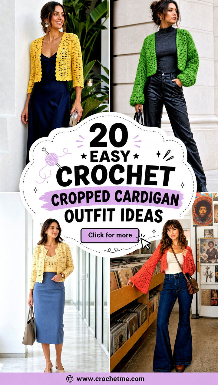 20 Easy Crochet Cropped Cardigan outfit ideas - 20 Easy Crochet Cropped Cardigan outfit ideas
