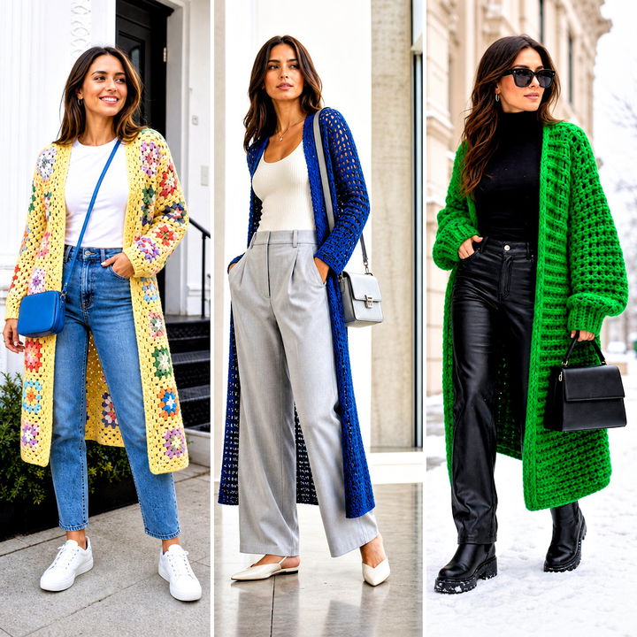 20 Easy Crochet Long Cardigan outfit ideas