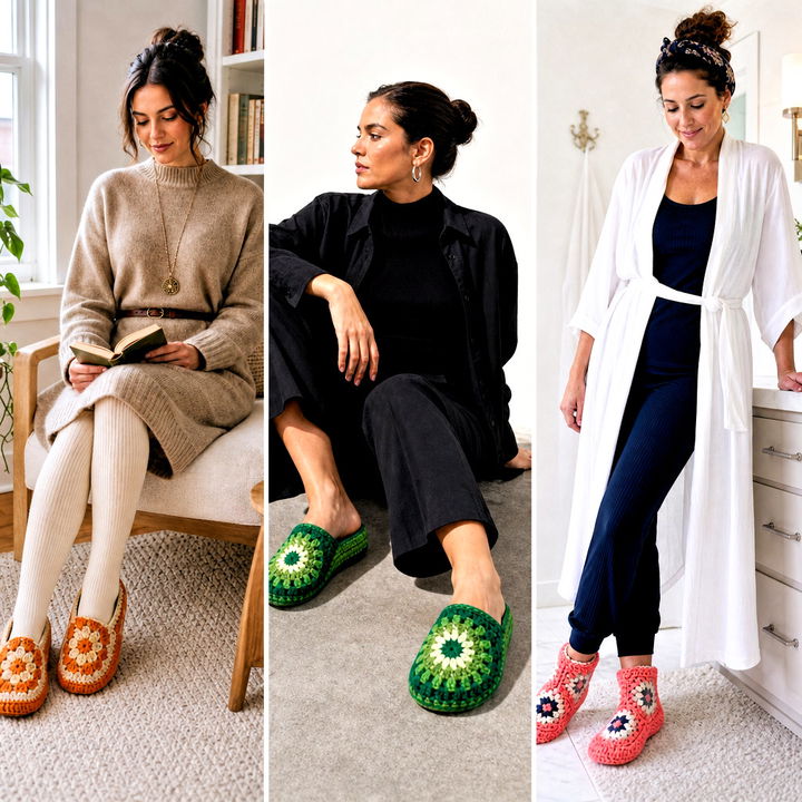 20 Easy Granny Square Crochet Slippers Outfit Ideas to Try