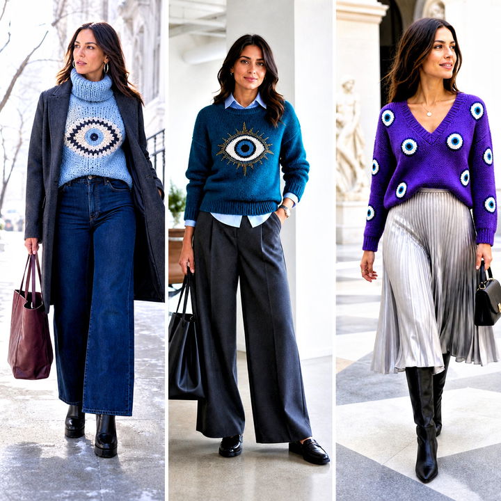 20 Evil Eye Crochet Sweater Outfit Ideas for Bold Winter Looks