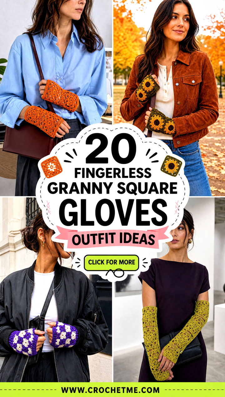 20 Fingerless Granny Square Gloves outfit ideas - 20 Fingerless Granny Square Gloves outfit ideas