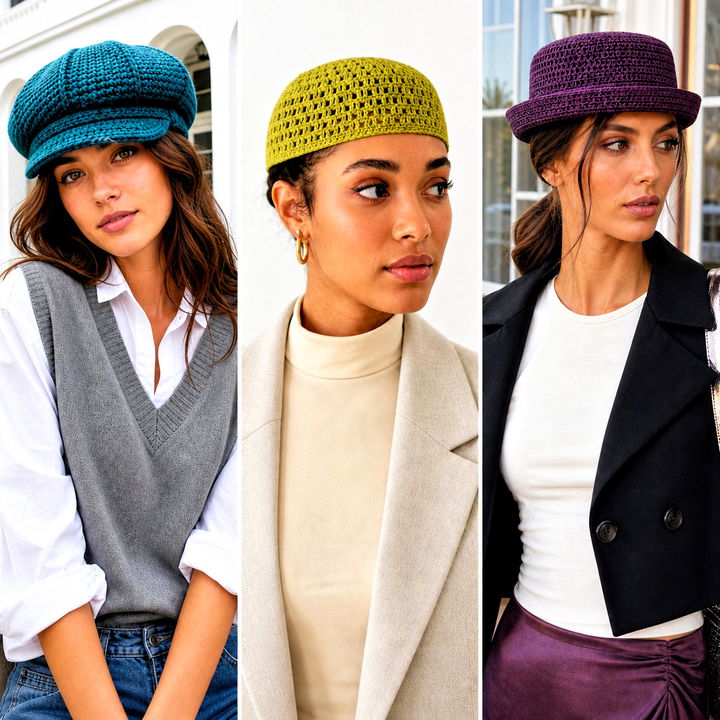 20 Flat Top Crochet Hat Outfit Ideas for Fresh Street Style