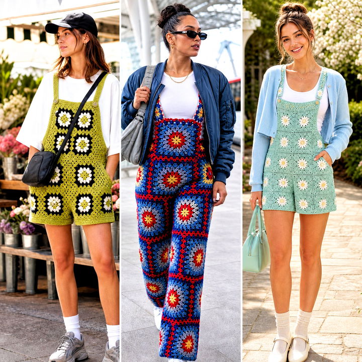 20 Granny Square Crochet Overalls Outfit Ideas to Try Now