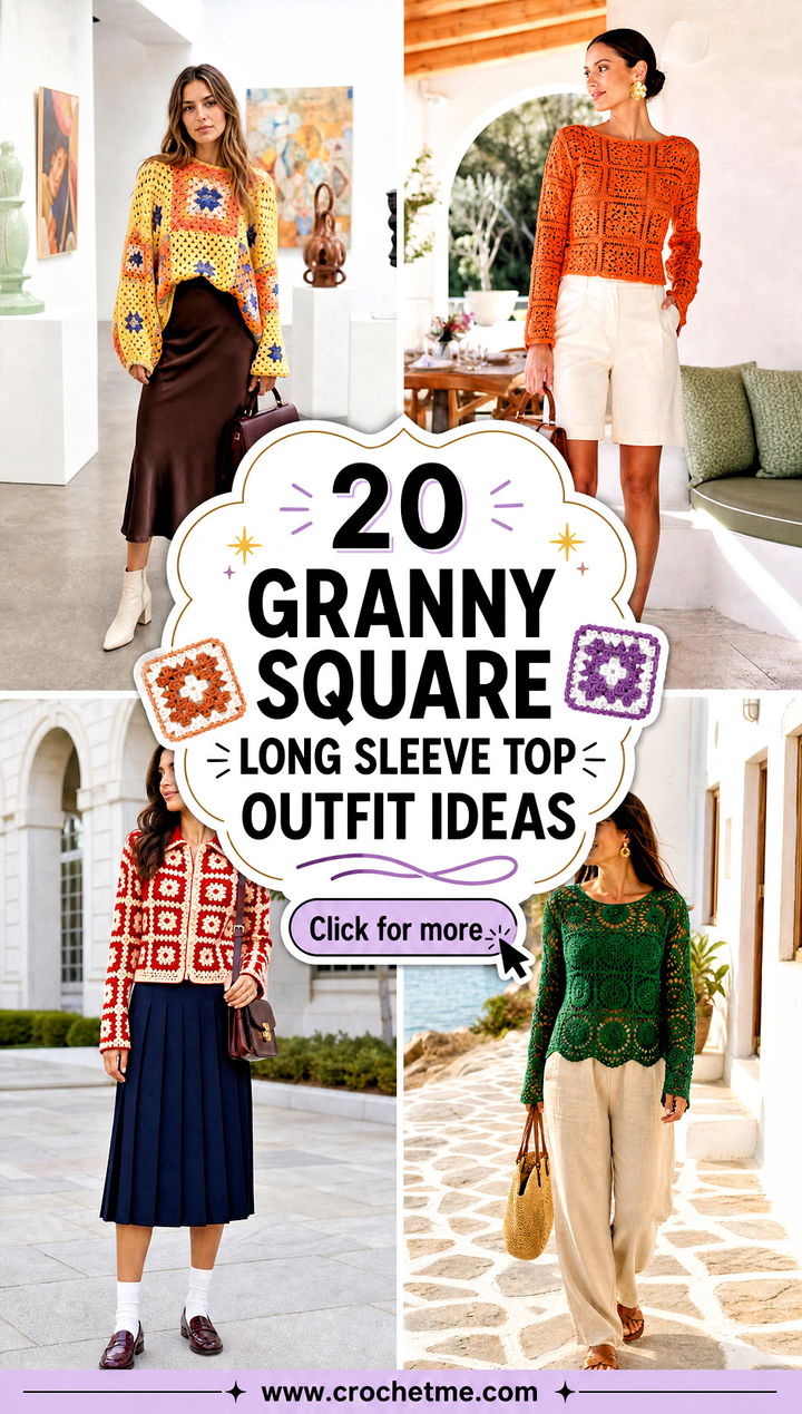 20 Granny Square Long Sleeve Top outfit ideas - 20 Granny Square Long Sleeve Top outfit ideas