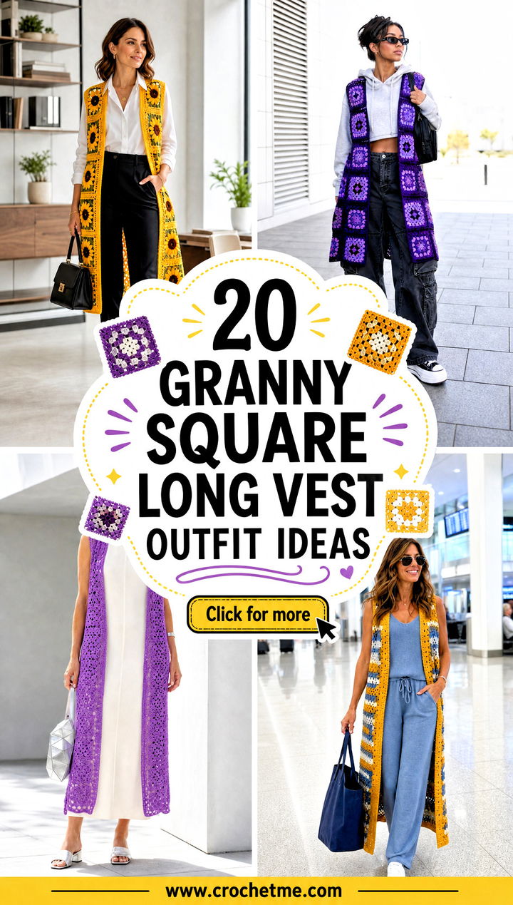 20 Granny Square Long Vest outfit ideas - 20 Granny Square Long Vest outfit ideas