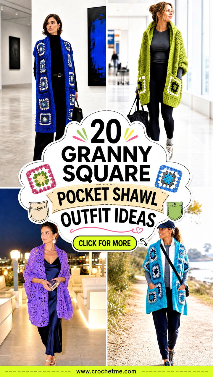 20 Granny Square Pocket Shawl outfit ideas - 20 Granny Square Pocket Shawl outfit ideas