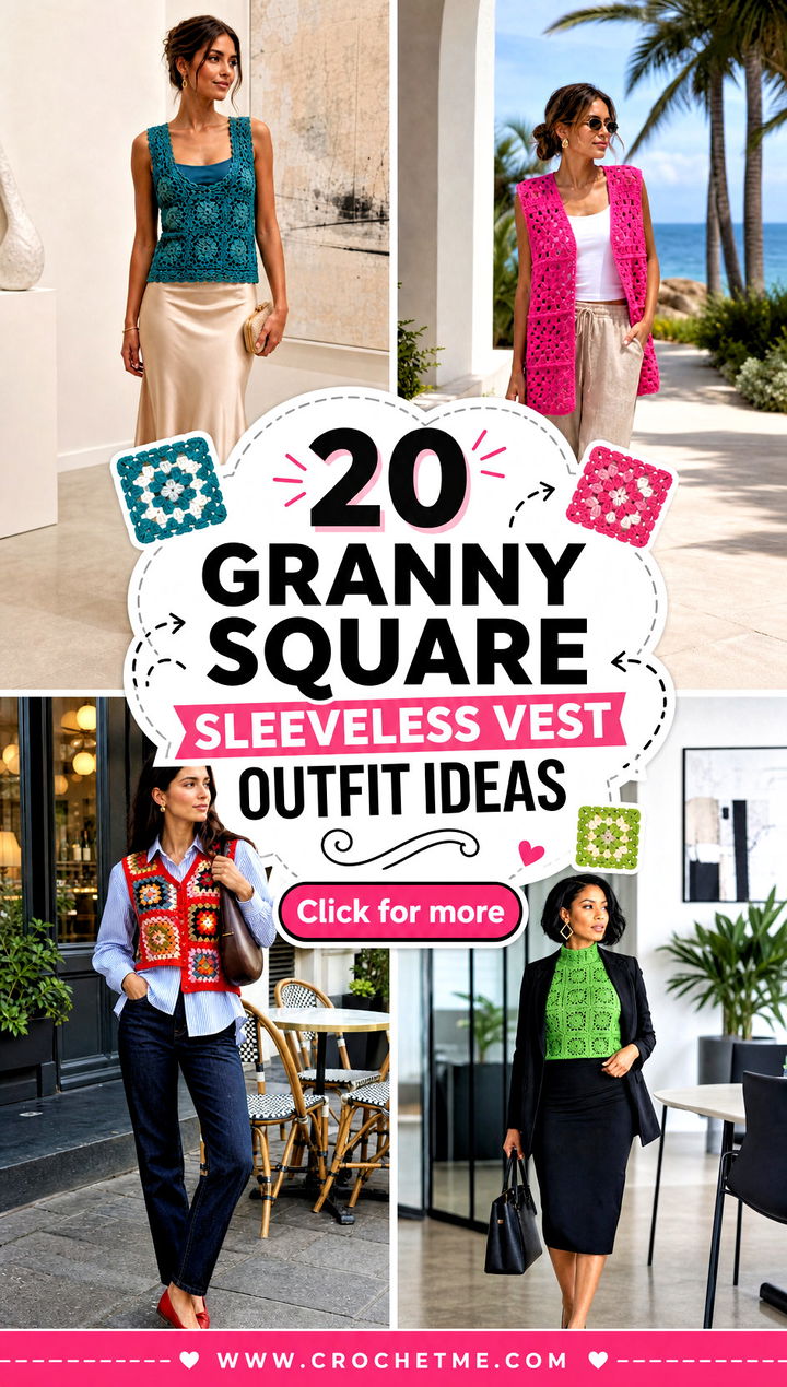 20 Granny Square Sleeveless Vest outfit ideas - 20 Granny Square Sleeveless Vest outfit ideas