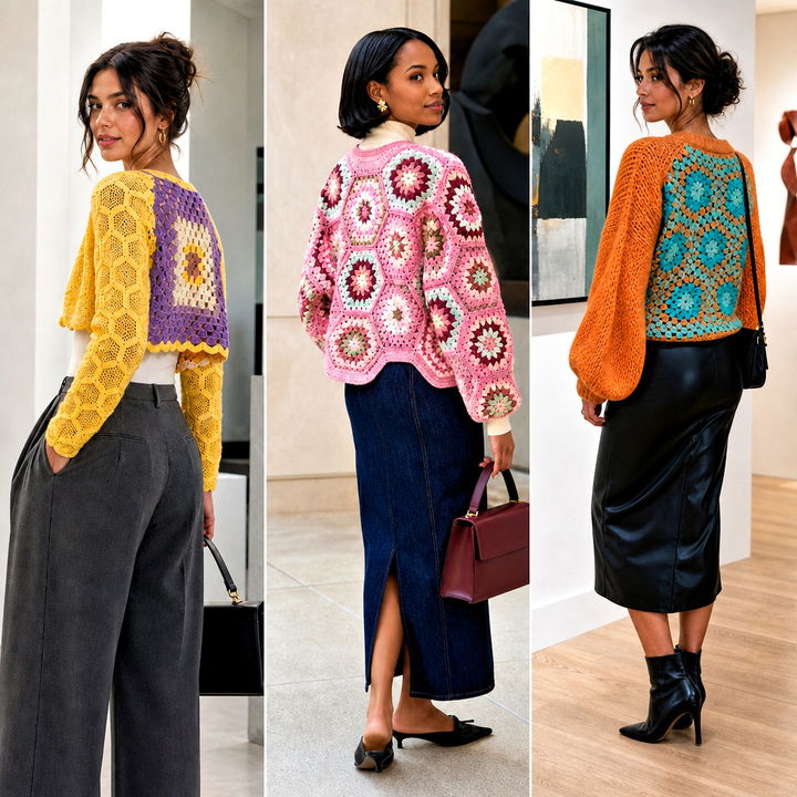 20 Hexagon Cardigan With Granny Square Back Outfit Ideas to Try