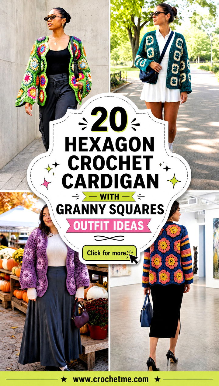 20 Hexagon Crochet Cardigan With Granny Squares outfit ideas - 20 Hexagon Crochet Cardigan With Granny Squares outfit ideas