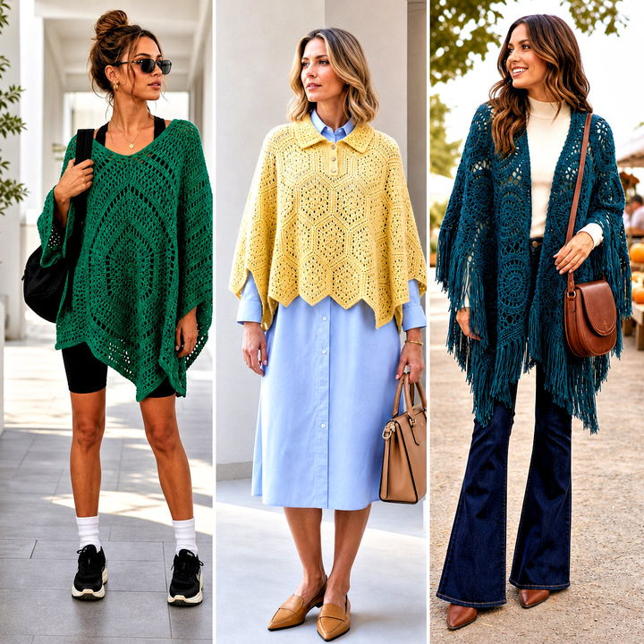 20 Hexagon Crochet Poncho Outfit Ideas for Cozy Layering