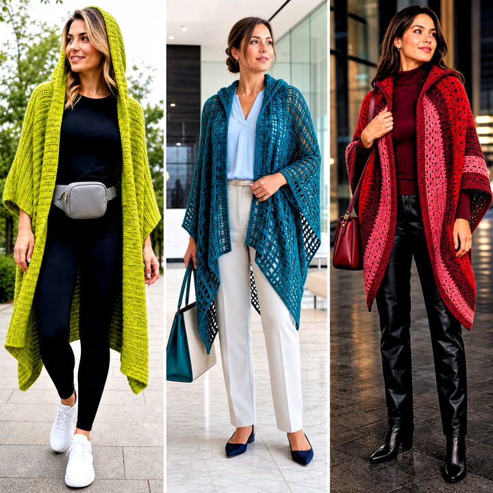 20 Hooded Crochet Ruana outfit ideas