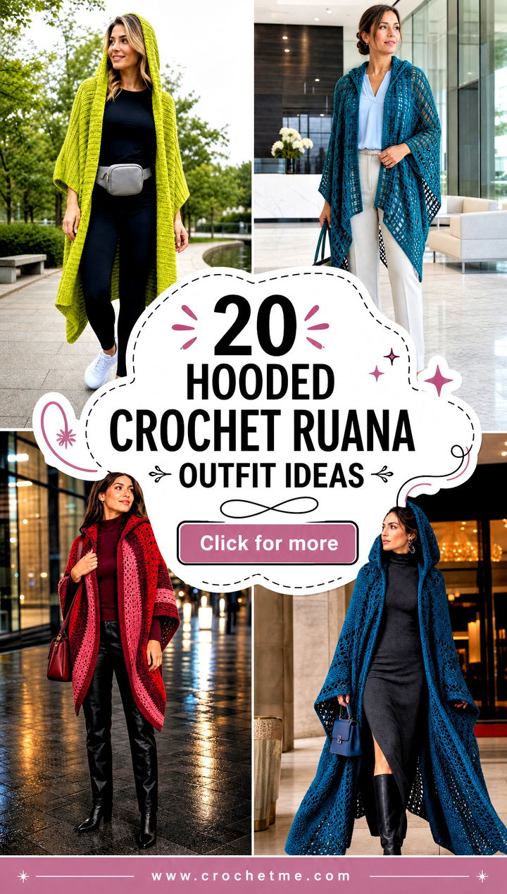 20 Hooded Crochet Ruana outfit ideas - 20 Hooded Crochet Ruana outfit ideas