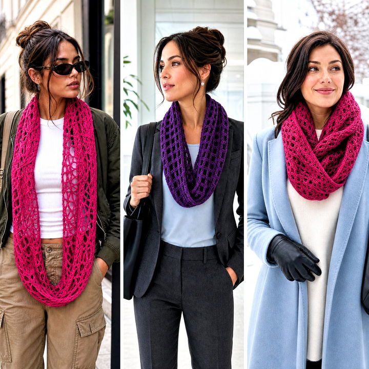20 Lacy Crochet Infinity Scarf Outfit Ideas for Elegant Layers
