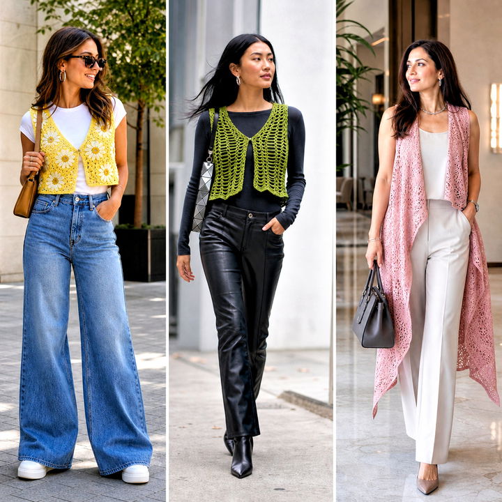 20 Lacy Crochet Vest Outfit Ideas for Chic Layered Looks