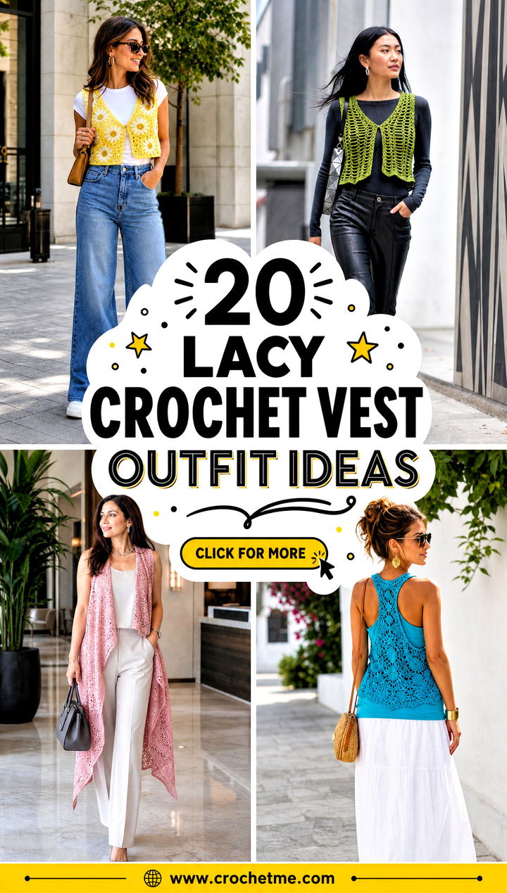 20 Lacy Crochet Vest outfit ideas - 20 Lacy Crochet Vest outfit ideas