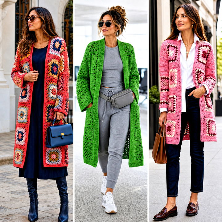 20 Long Square Affair Crochet Jacket Outfit Ideas for Chic Layers