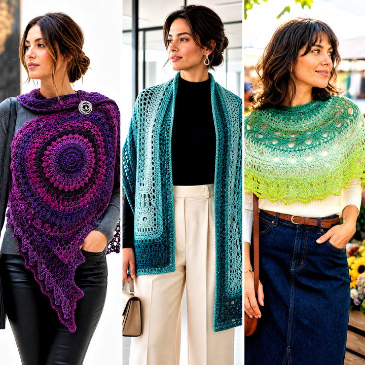 20 Mandala Yarn Crochet Shawl Outfit Ideas for Colorful Days