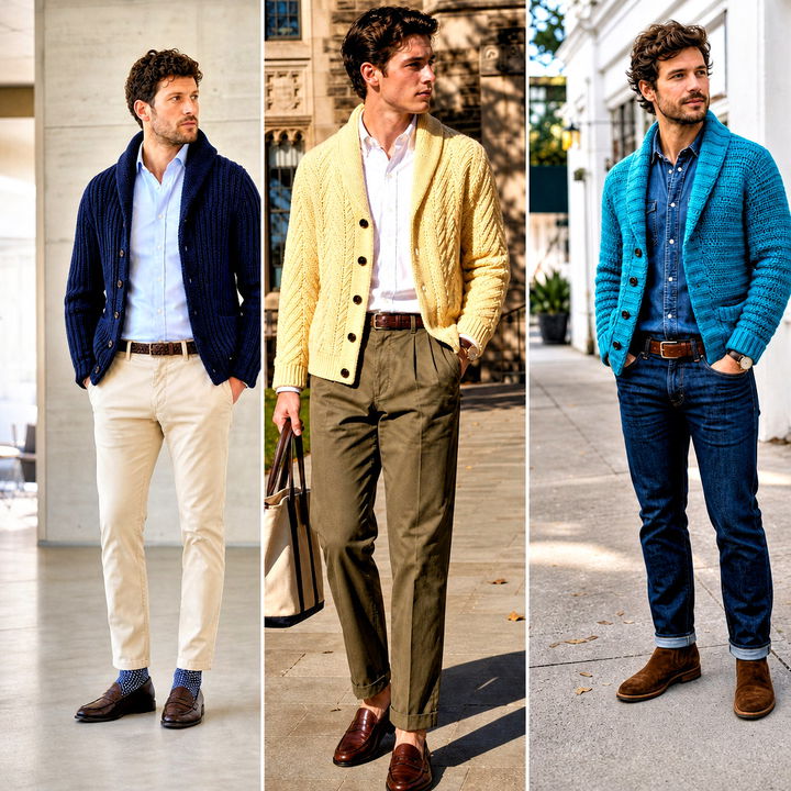 20 Mens Crochet Shawl Collar Cardigan Outfit Ideas for Fall