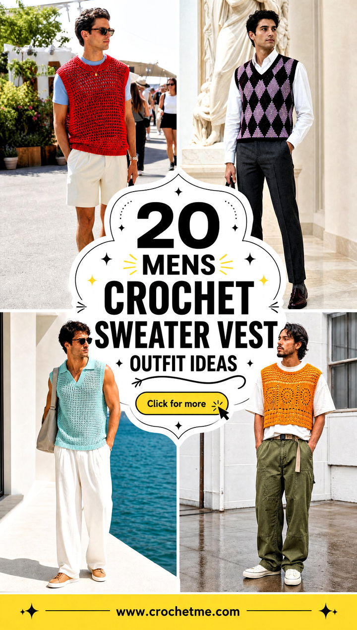 20 Mens Crochet Sweater Vest outfit ideas - 20 Mens Crochet Sweater Vest outfit ideas