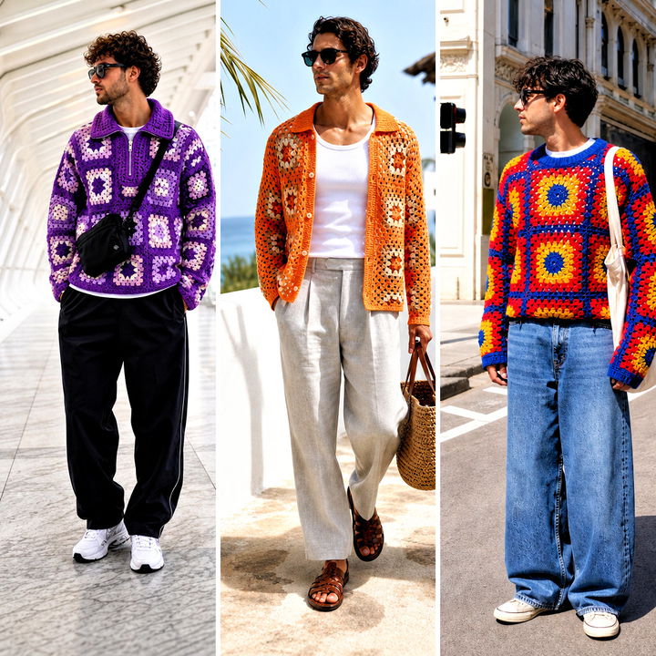 20 Mens Granny Square Sweater Outfit Ideas for Bold Style