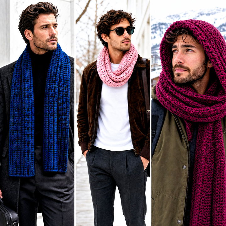 20 Mens Winter Crochet Scarf Outfit Ideas for Cold Days