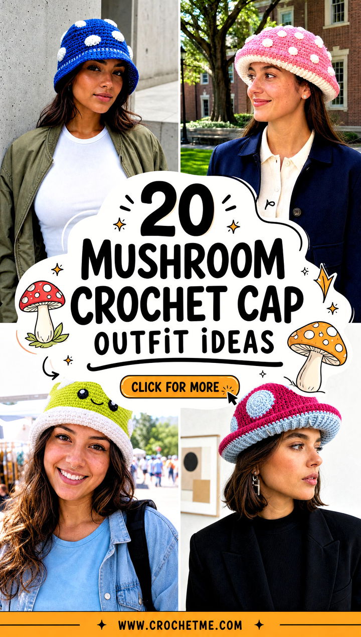20 Mushroom Crochet Cap outfit ideas - 20 Mushroom Crochet Cap outfit ideas