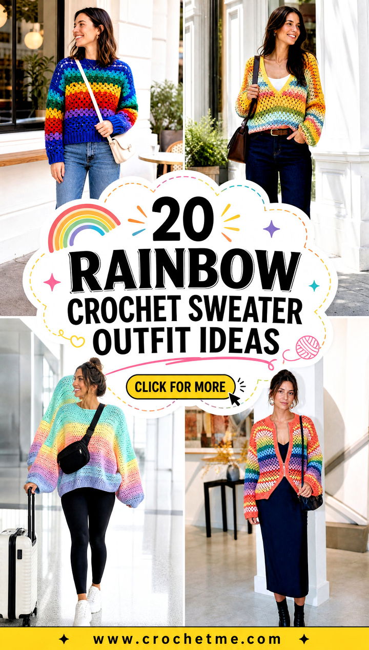 20 Rainbow Crochet Sweater outfit ideas - 20 Rainbow Crochet Sweater outfit ideas