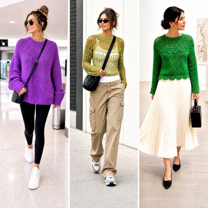 20 Round Yoke Crochet Sweater Outfit Ideas for Winter Style