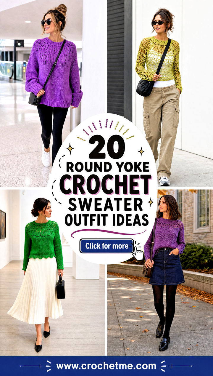 20 Round Yoke Crochet Sweater outfit ideas - 20 Round Yoke Crochet Sweater outfit ideas