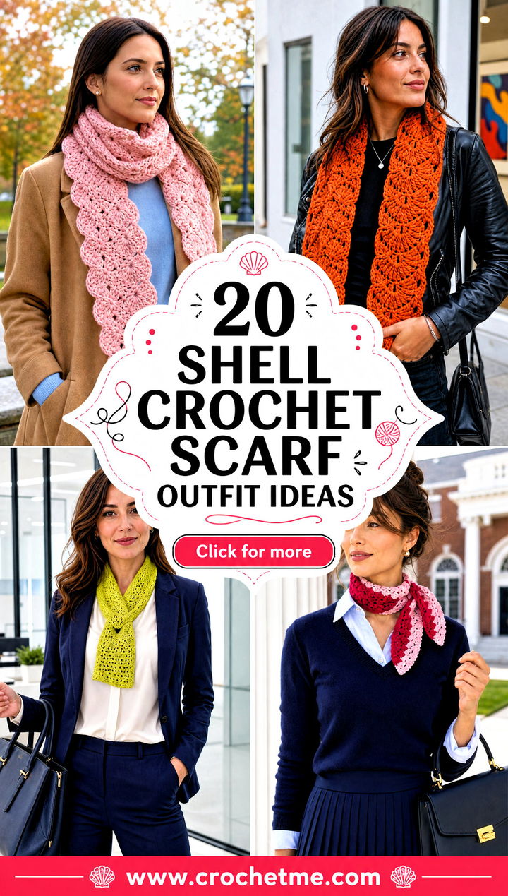 20 Shell Crochet Scarf outfit ideas - 20 Shell Crochet Scarf outfit ideas