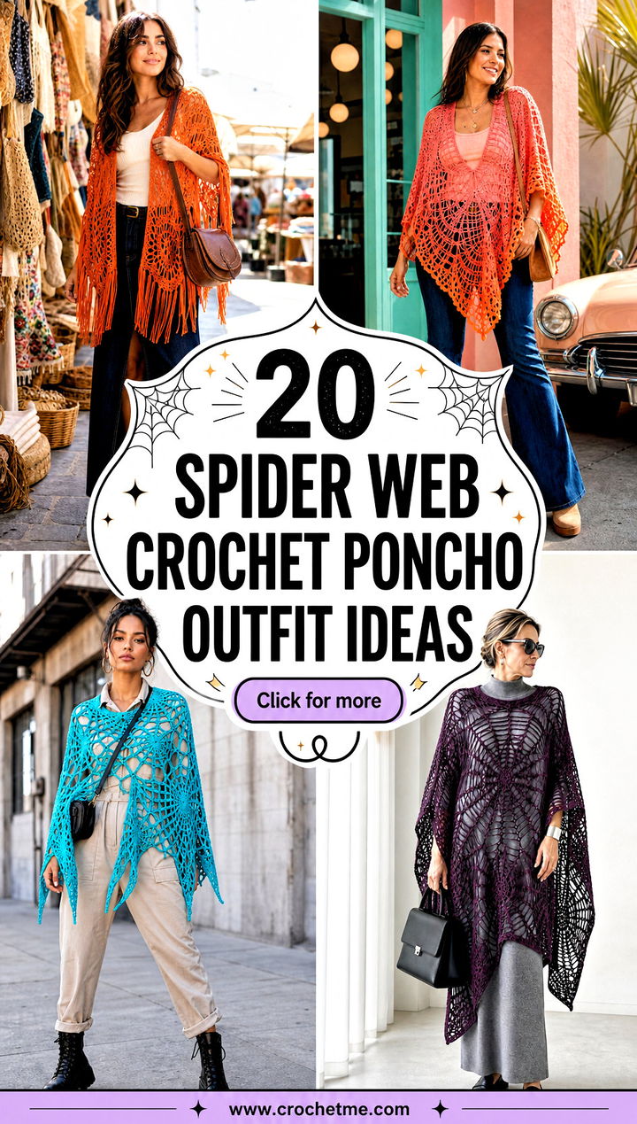 20 Spider Web Crochet Poncho outfit ideas - 20 Spider Web Crochet Poncho outfit ideas