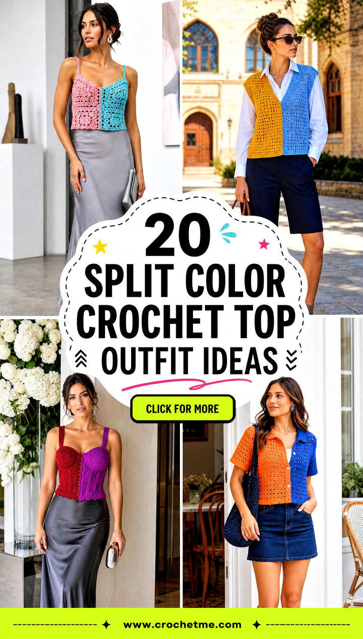 20 Split Color Crochet Top outfit ideas - 20 Split Color Crochet Top outfit ideas