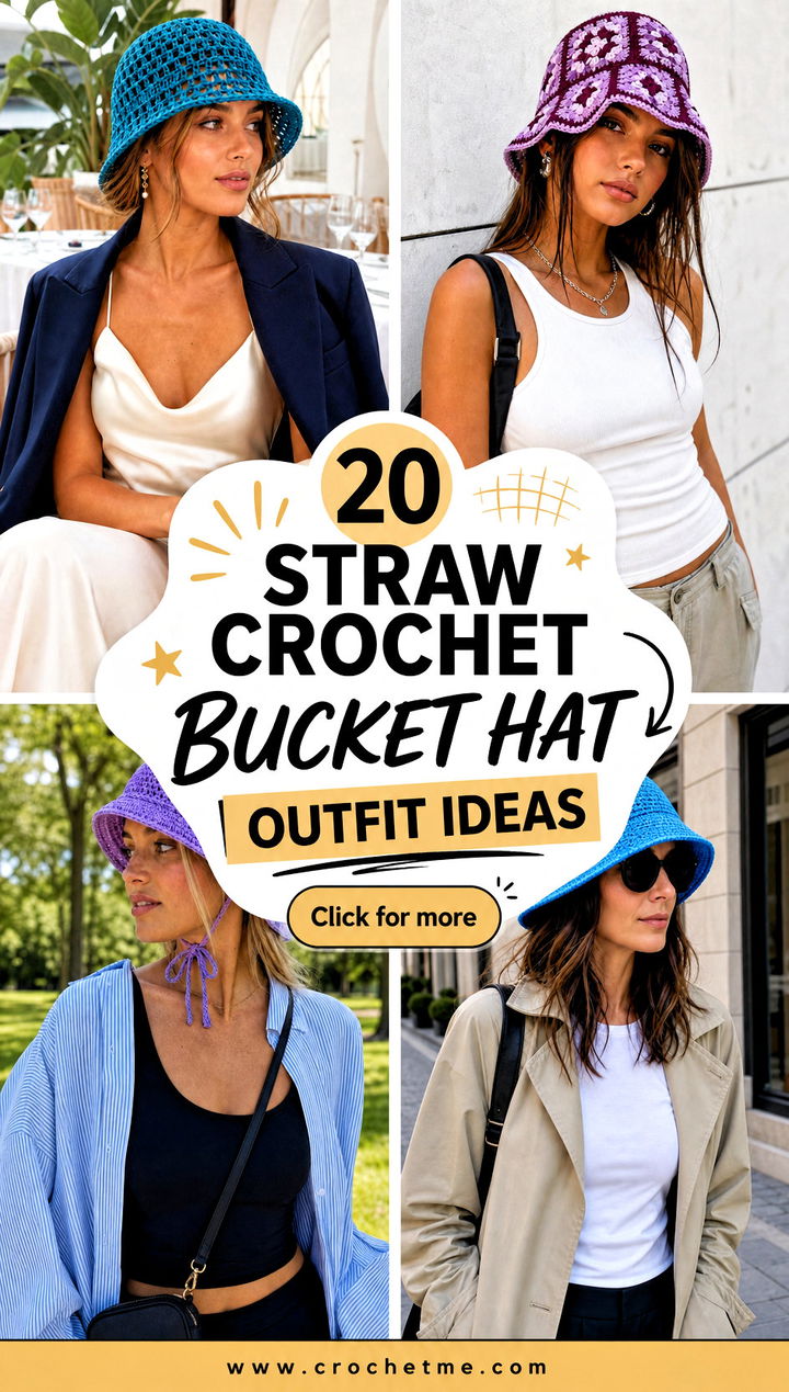 20 Straw Crochet Bucket Hat outfit ideas - 20 Straw Crochet Bucket Hat outfit ideas