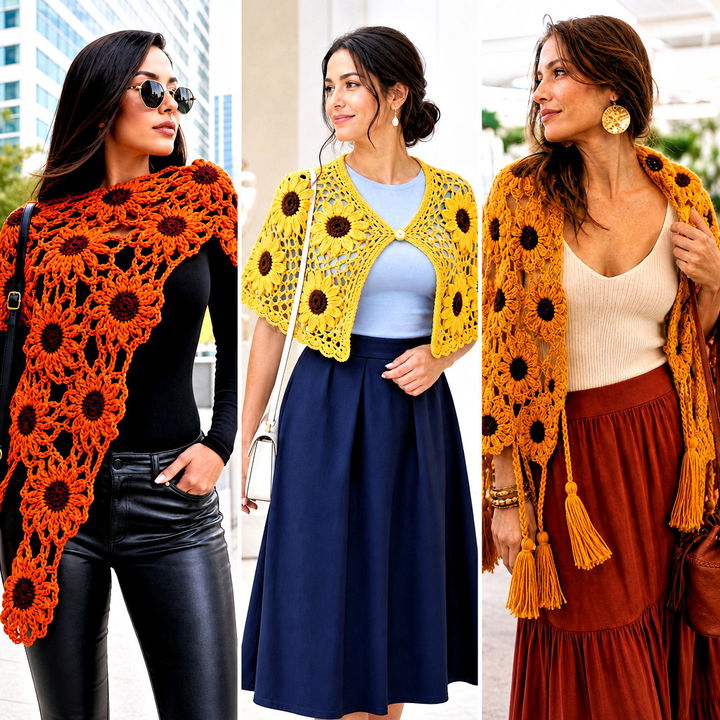 20 Sunflower Crochet Shawl Outfit Ideas for Sunny Summer Style