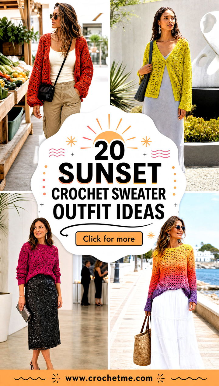 20 Sunset Crochet Sweater outfit ideas - 20 Sunset Crochet Sweater outfit ideas