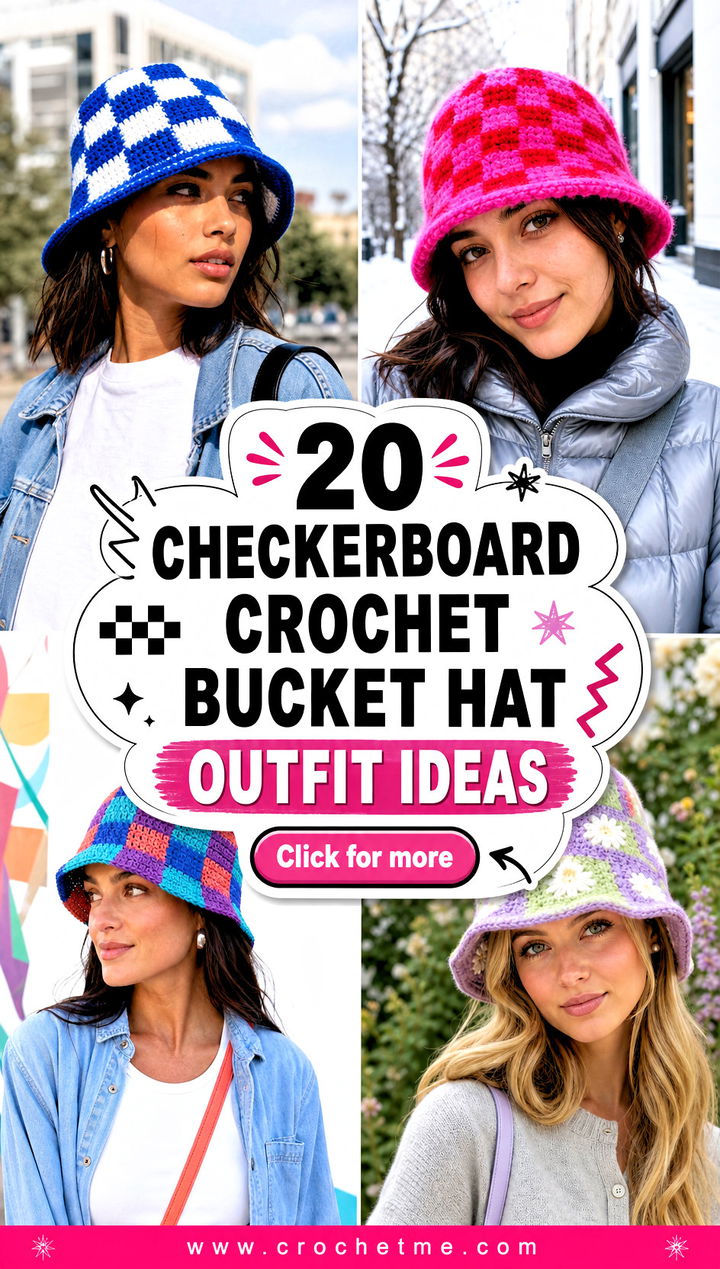 20 checkerboard crochet bucket hat outfit ideas - 20 checkerboard crochet bucket hat outfit ideas