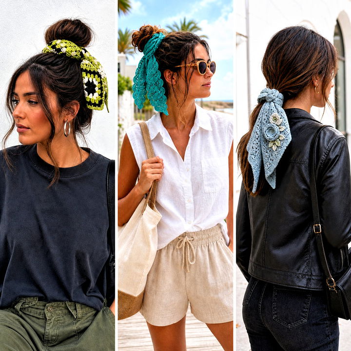 20 Crochet Hair Tie Scarf Outfit Ideas for Chic Everyday Style