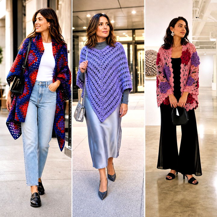 20 Crochet Poncho Shawl Outfit Ideas for Chic Layered Looks